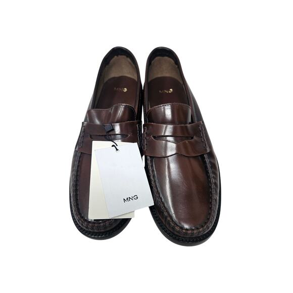 NEW MNG Mango 37 Brown Leather Penny Loafer Academia Classic Career Minimalist - Picture 4 of 5